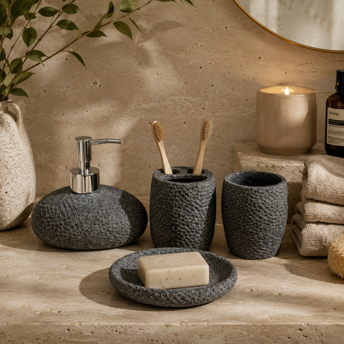 PRICE!!! Sandstone Resin Bathroom Accessory Set Hypersku