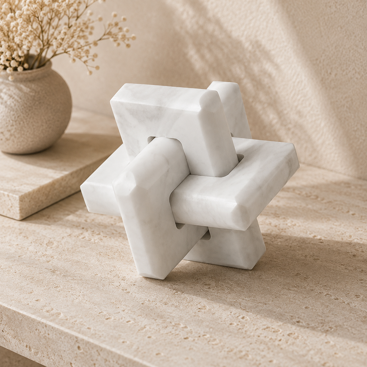 Travertine-Effect Knot Sculpture Hypersku