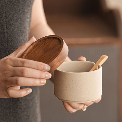 Vintage Ceramic Seasoning Storage Jars with Wooden Spoon Hypersku