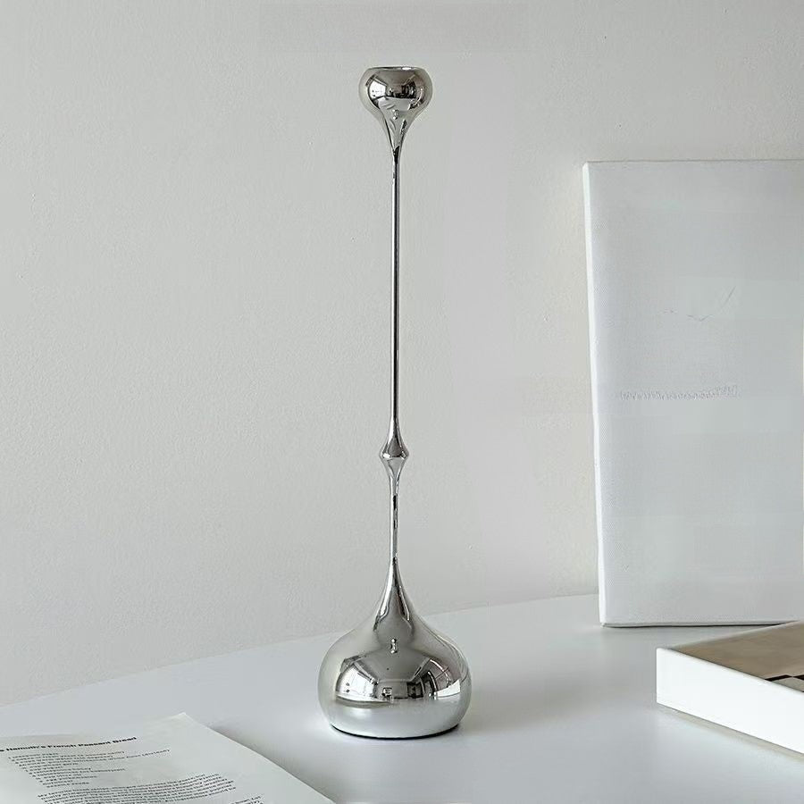 Silver Taper Candle Holder | Sculptural Water Drop Design Hypersku