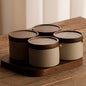 Vintage Ceramic Seasoning Storage Jars with Wooden Spoon Hypersku