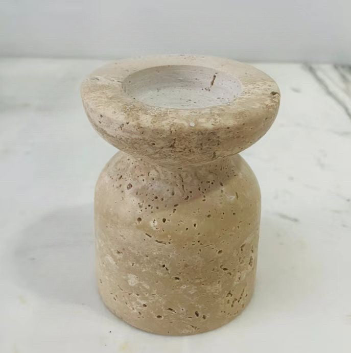 Travertine Stone Candle Holder – Sculptural Minimalist Design Hypersku
