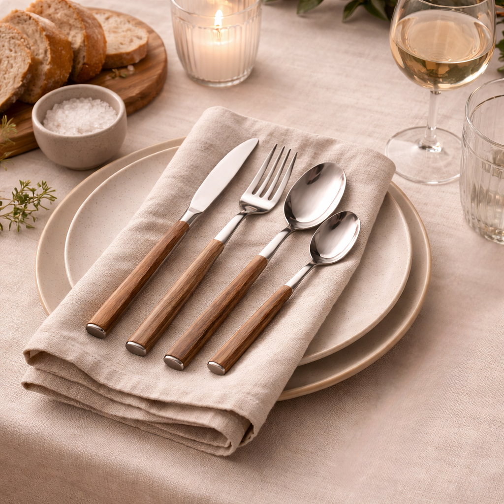 Wood Handle Stainless Steel Cutlery Set 4-Piece Hypersku
