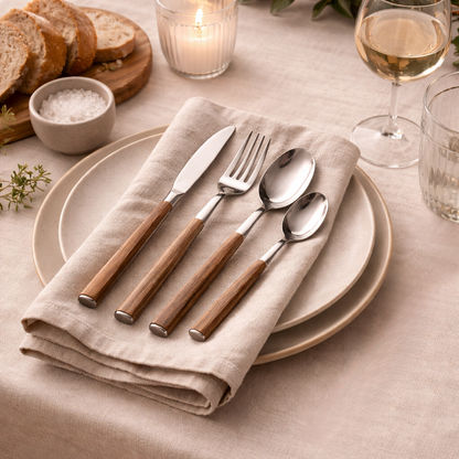 Wood Handle Stainless Steel Cutlery Set 4-Piece Hypersku