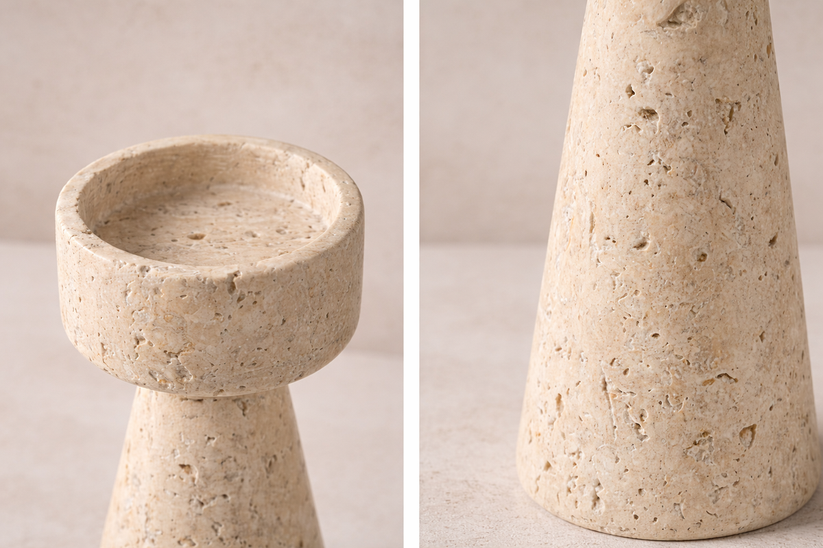 Travertine Taper Candle Holder | Sculptural Wabi-Sabi Design Hypersku