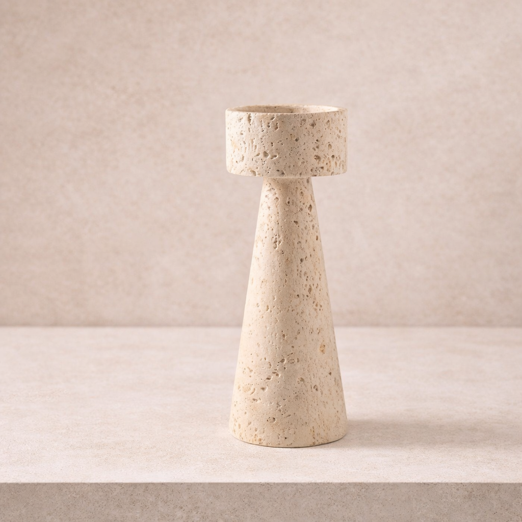 Travertine Taper Candle Holder | Sculptural Wabi-Sabi Design Hypersku