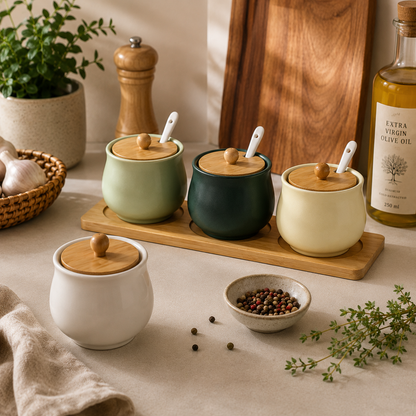 PRICE!!! Ceramic Seasoning Jar Set – Bamboo Lid Hypersku