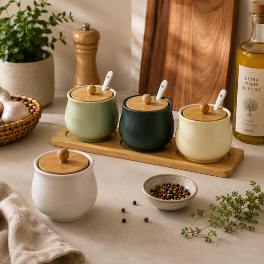 PRICE!!! Ceramic Seasoning Jar Set – Bamboo Lid Hypersku