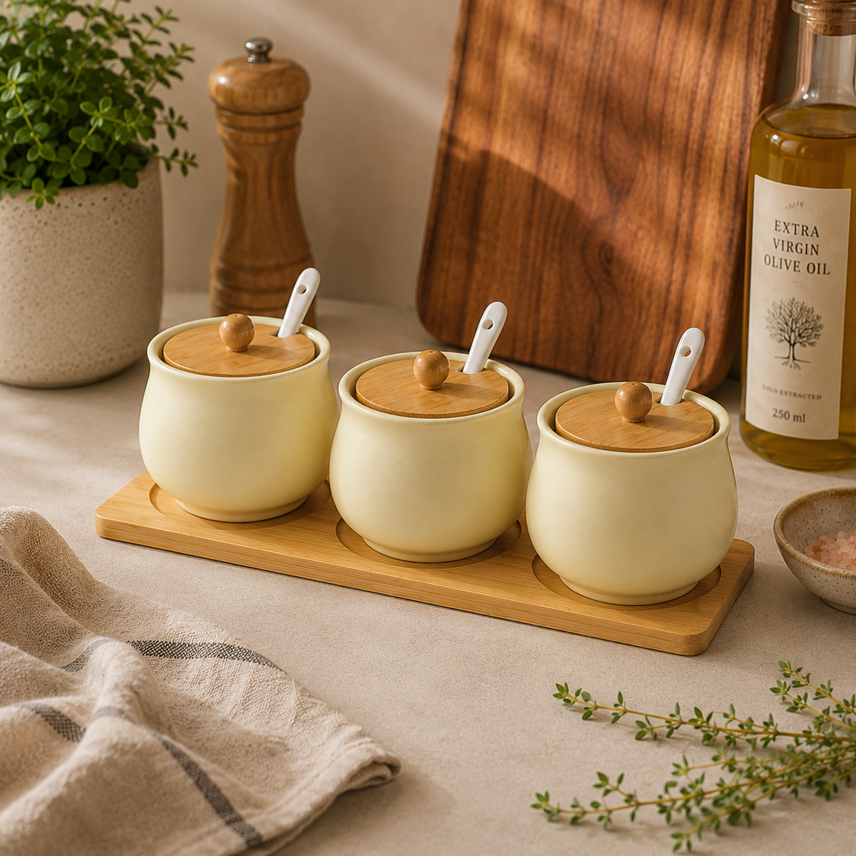 PRICE!!! Ceramic Seasoning Jar Set – Bamboo Lid Hypersku