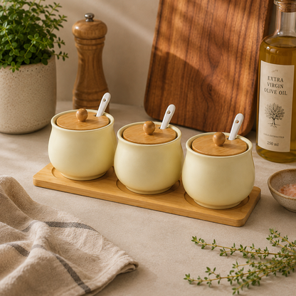 PRICE!!! Ceramic Seasoning Jar Set – Bamboo Lid Hypersku