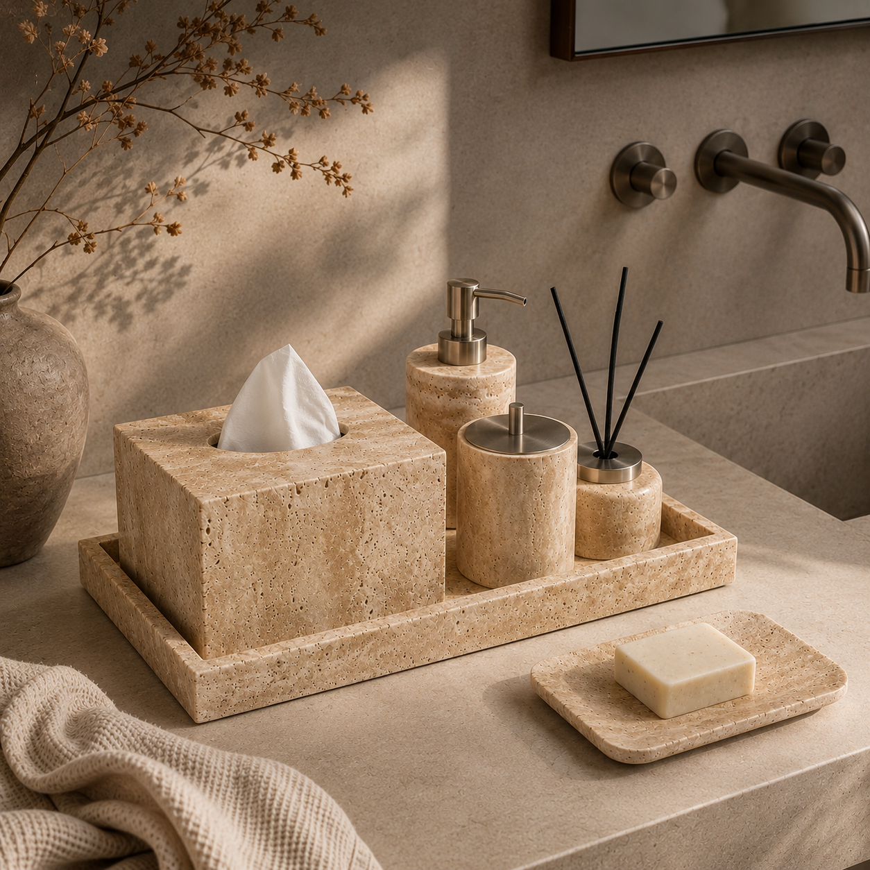 Yellow Travertine Bathroom Organizer Set Hypersku