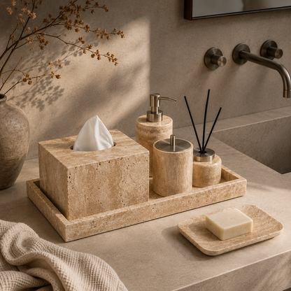 Yellow Travertine Bathroom Organizer Set Hypersku