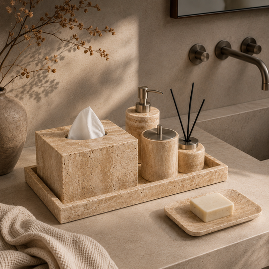 Yellow Travertine Bathroom Organizer Set Hypersku
