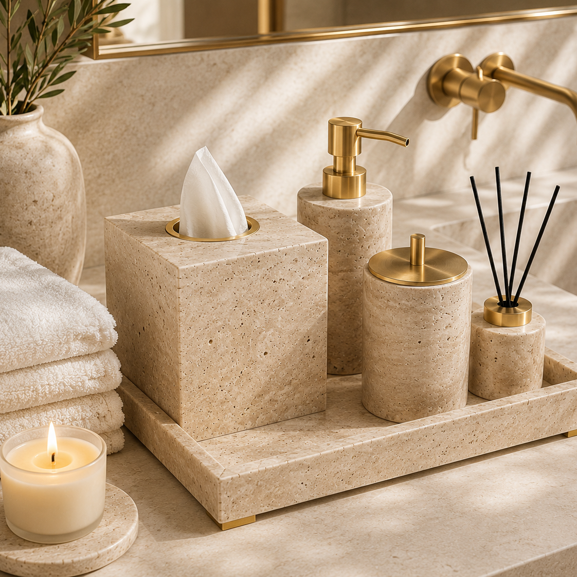 Yellow Travertine Bathroom Organizer Set Hypersku
