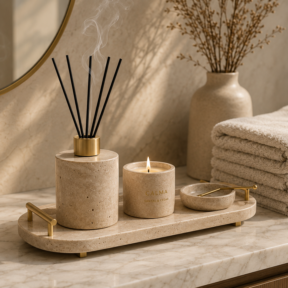 Yellow Travertine Bathroom Organizer Set Hypersku
