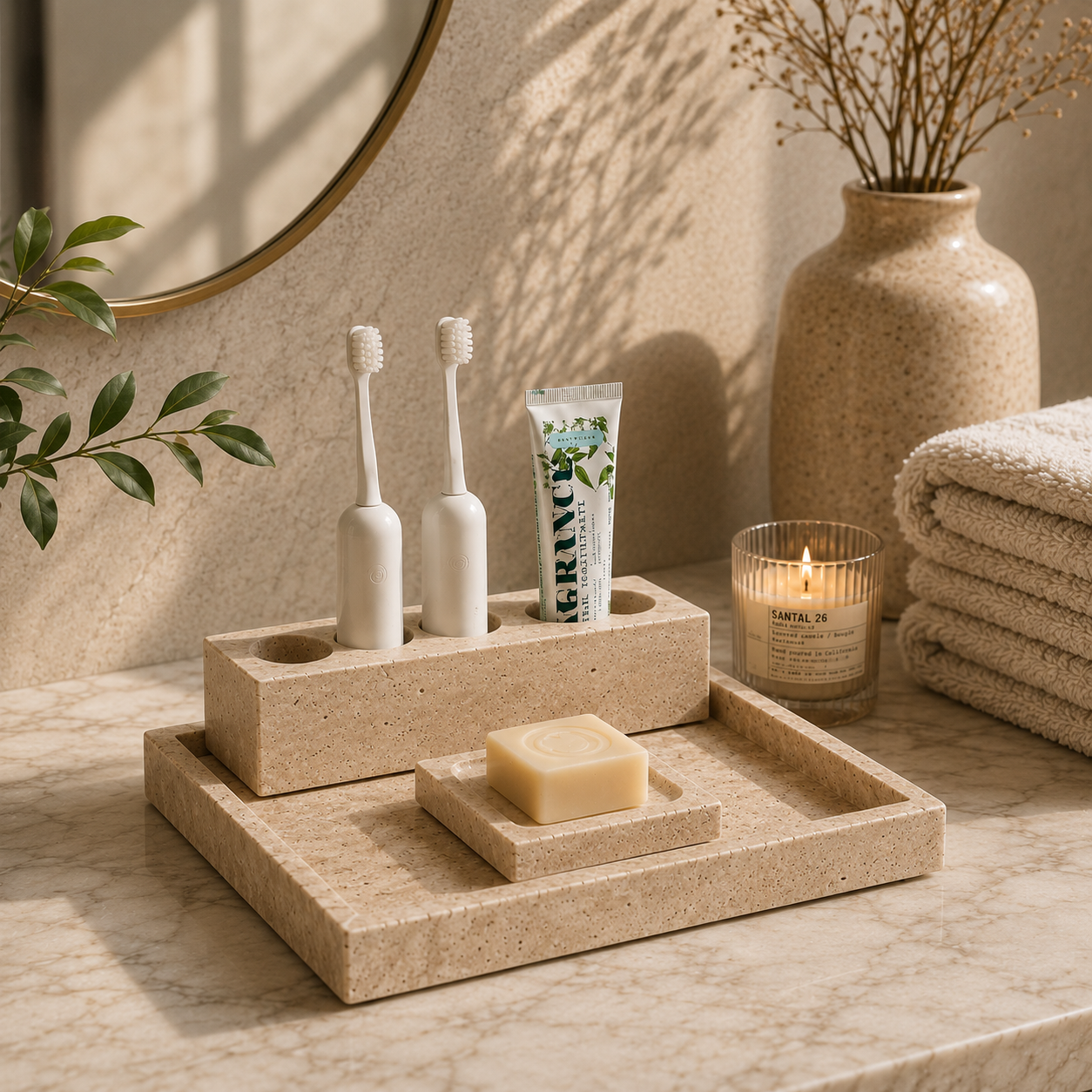 Yellow Travertine Bathroom Organizer Set Hypersku