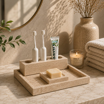 Yellow Travertine Bathroom Organizer Set Hypersku