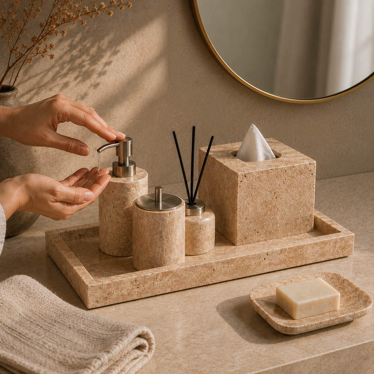 Yellow Travertine Bathroom Organizer Set Hypersku