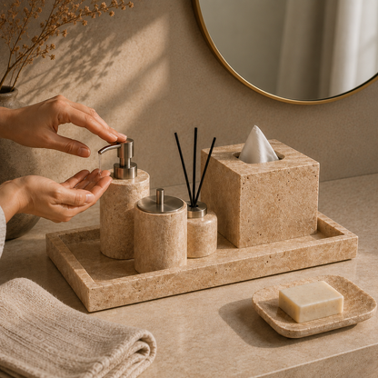 Yellow Travertine Bathroom Organizer Set Hypersku