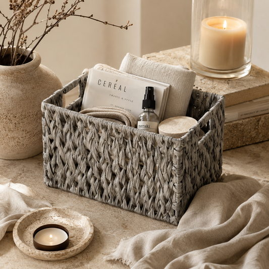 PRICE!!! Handwoven Gray Rattan Storage Basket Hypersku