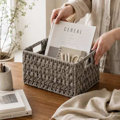 PRICE!!! Handwoven Gray Rattan Storage Basket Hypersku