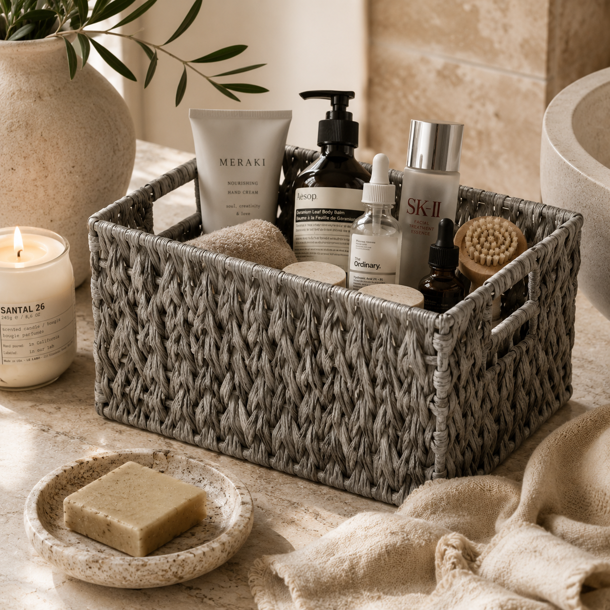 PRICE!!! Handwoven Gray Rattan Storage Basket Hypersku