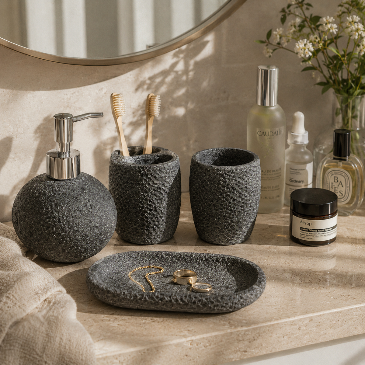 PRICE!!! Sandstone Resin Bathroom Accessory Set Hypersku