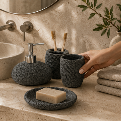 PRICE!!! Sandstone Resin Bathroom Accessory Set Hypersku