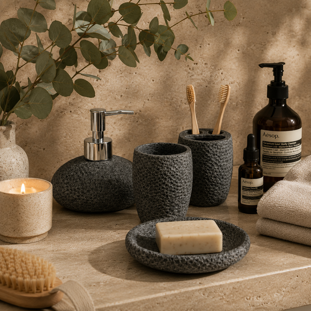 PRICE!!! Sandstone Resin Bathroom Accessory Set Hypersku