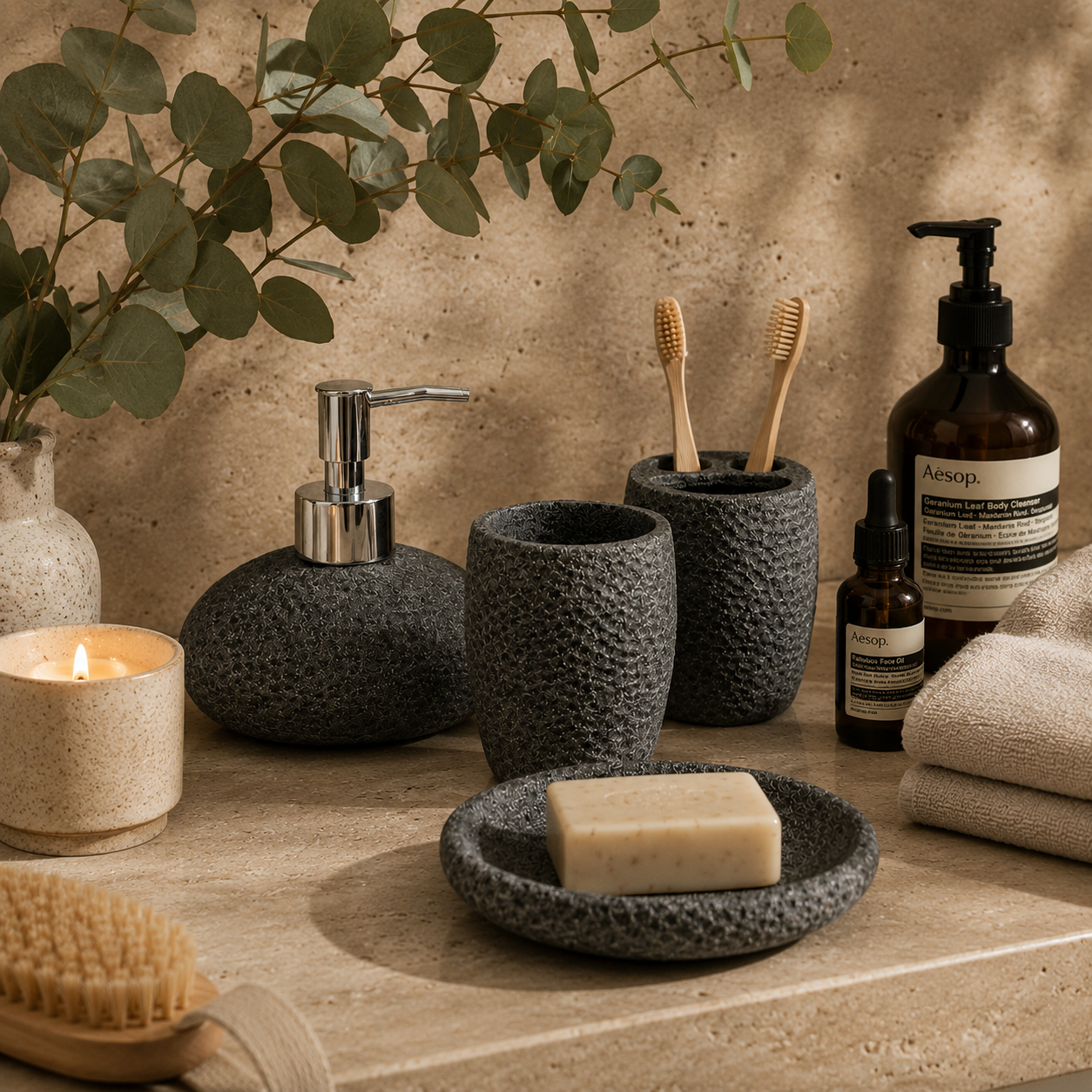 PRICE!!! Sandstone Resin Bathroom Accessory Set Hypersku