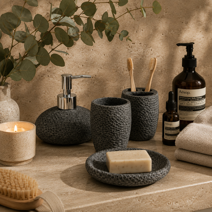 PRICE!!! Sandstone Resin Bathroom Accessory Set Hypersku