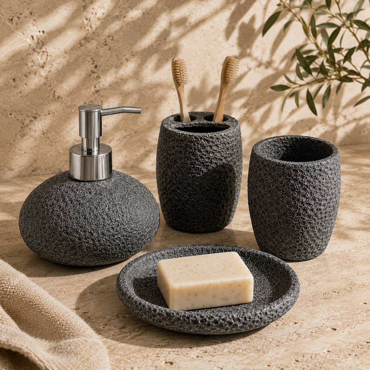 PRICE!!! Sandstone Resin Bathroom Accessory Set Hypersku