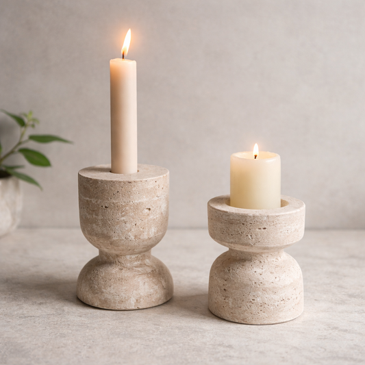 Travertine Stone Candle Holder – Sculptural Minimalist Design Hypersku