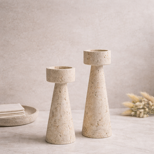 Travertine Taper Candle Holder | Sculptural Wabi-Sabi Design Hypersku