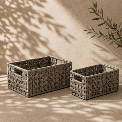 PRICE!!! Handwoven Gray Rattan Storage Basket Hypersku