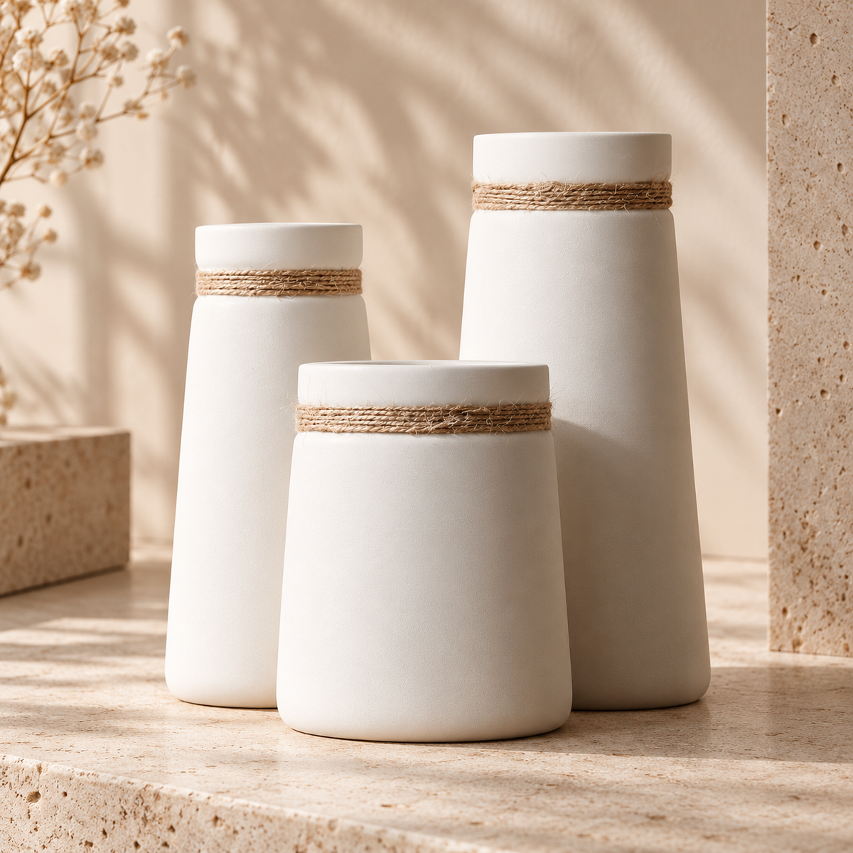 Nordic Ceramic Vase with Rope Detail Hypersku