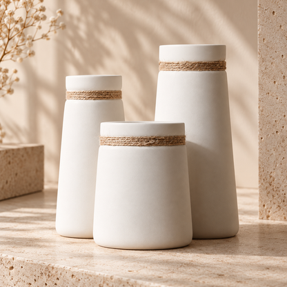 Nordic Ceramic Vase with Rope Detail Hypersku