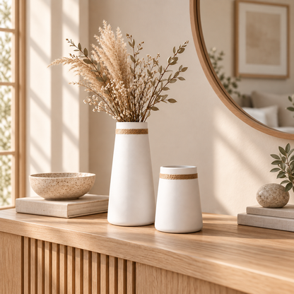 Nordic Ceramic Vase with Rope Detail Hypersku