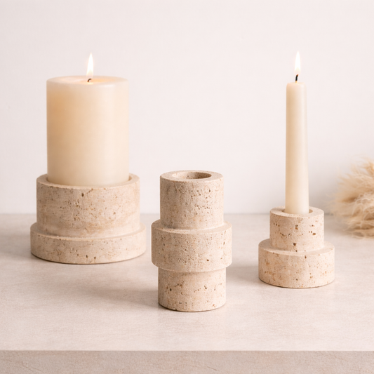 Sculptural Travertine Candle Holder