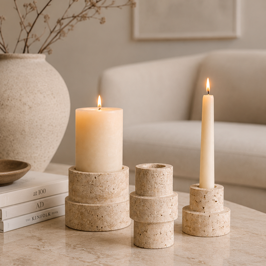 Sculptural Travertine Candle Holder