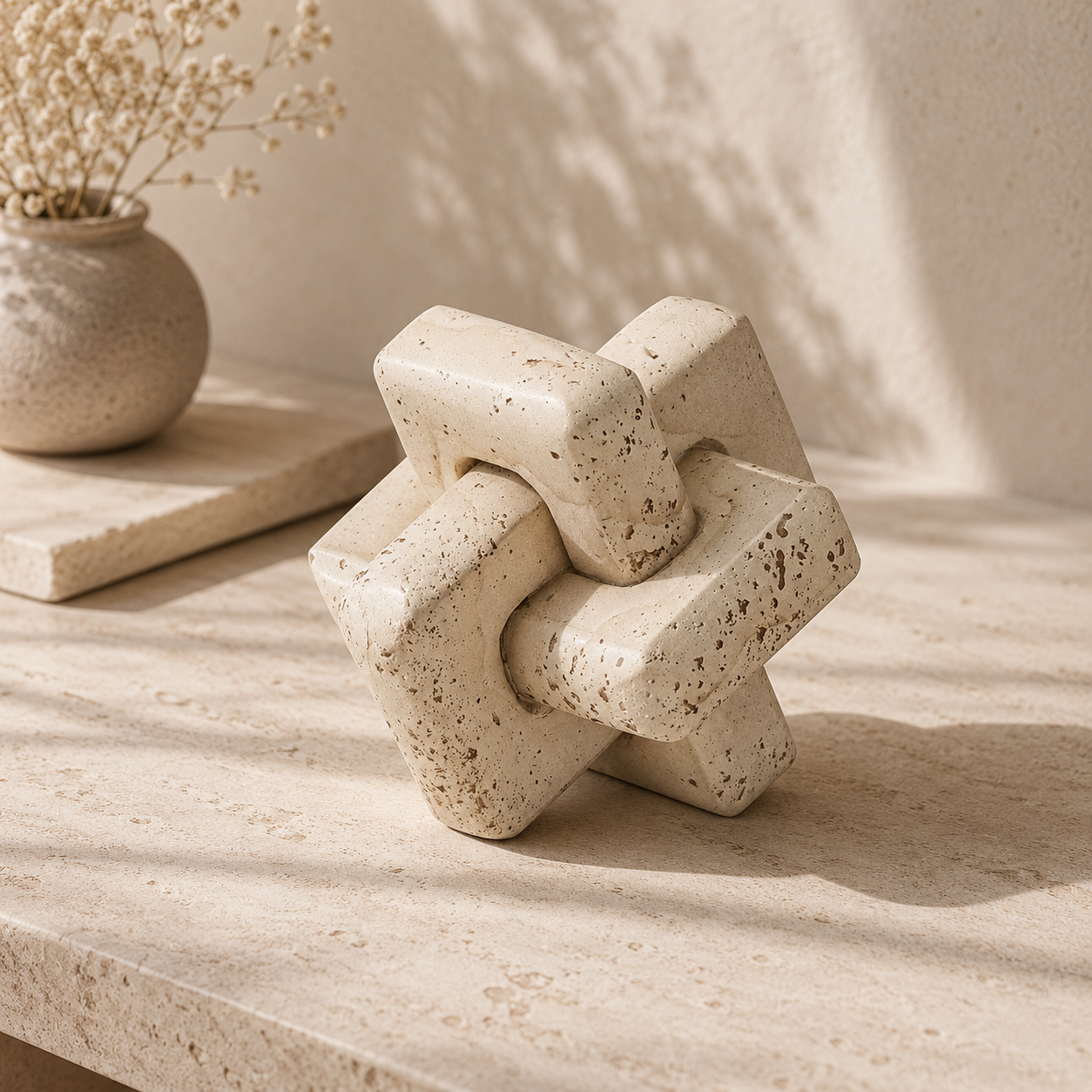 Travertine-Effect Knot Sculpture Hypersku