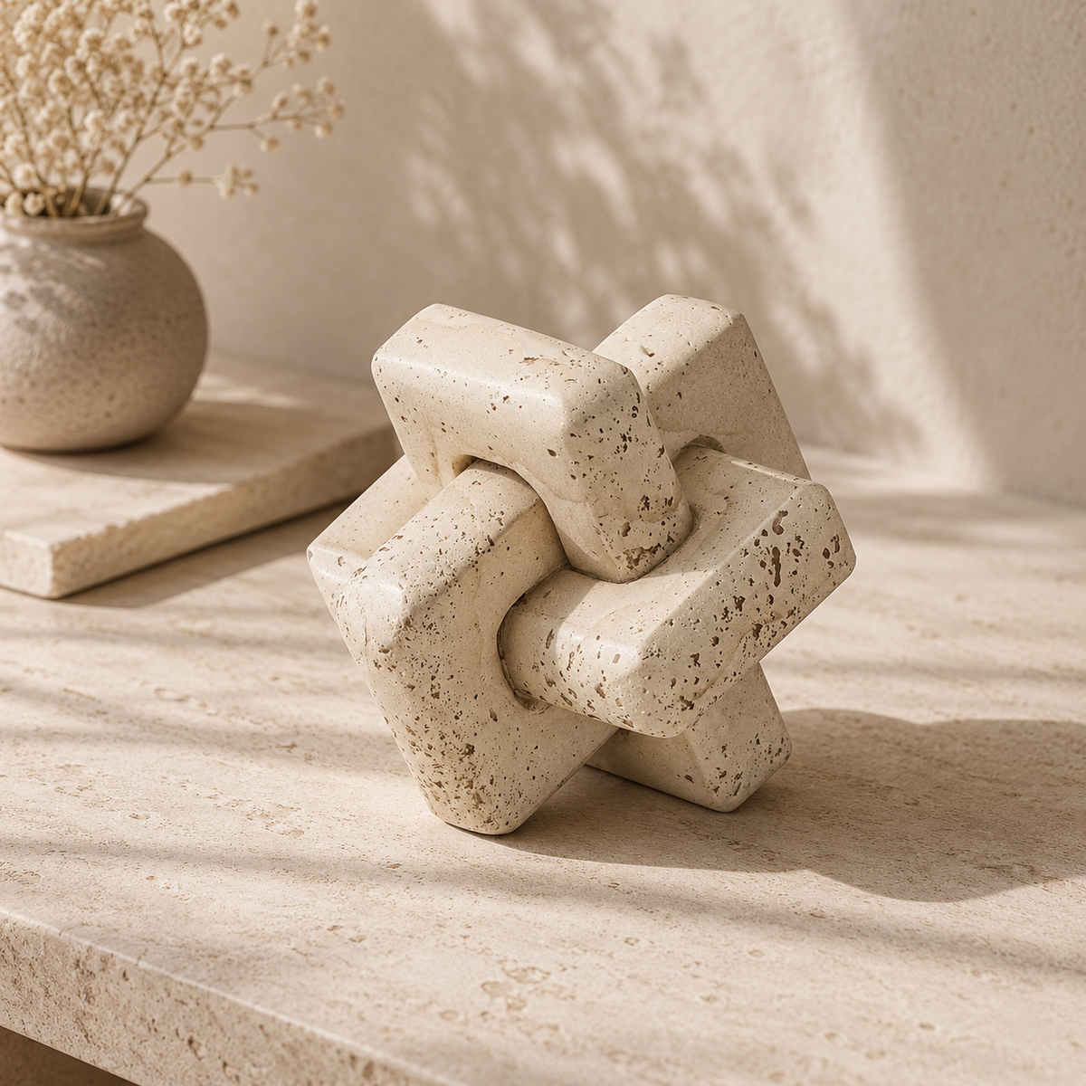 Travertine-Effect Knot Sculpture Hypersku