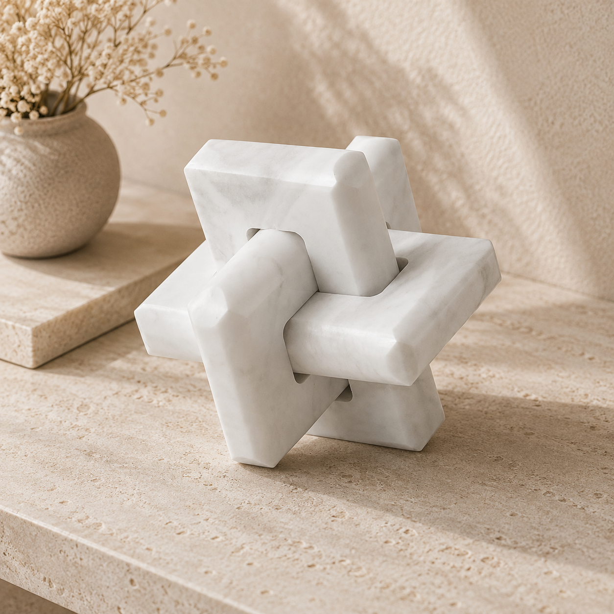 Travertine-Effect Knot Sculpture Hypersku