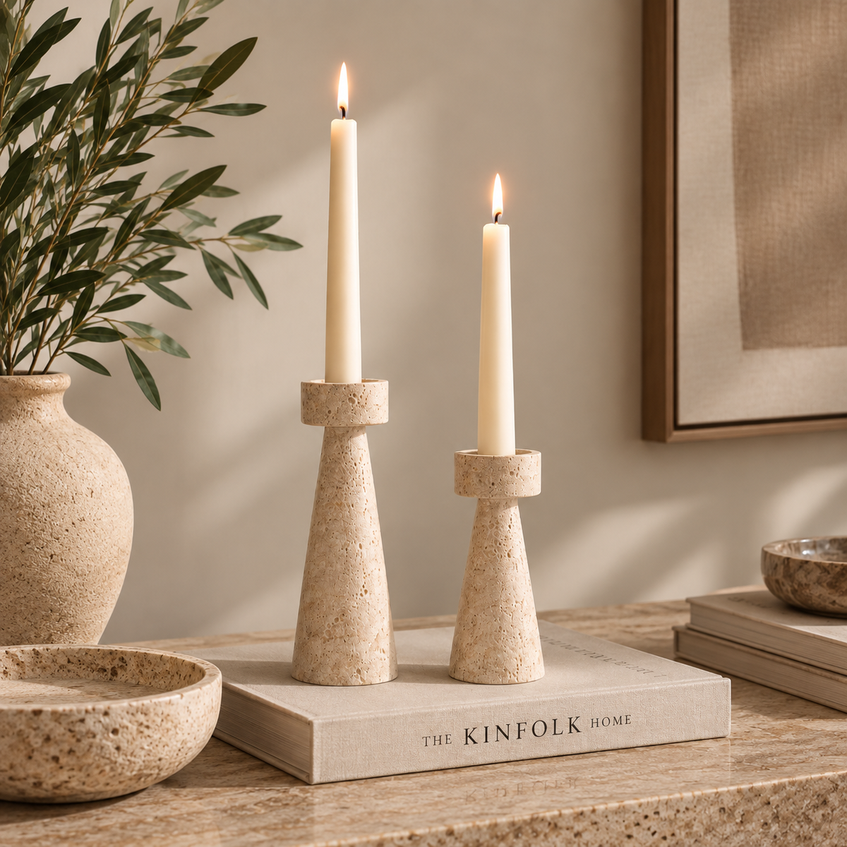 Travertine Taper Candle Holder Hypersku