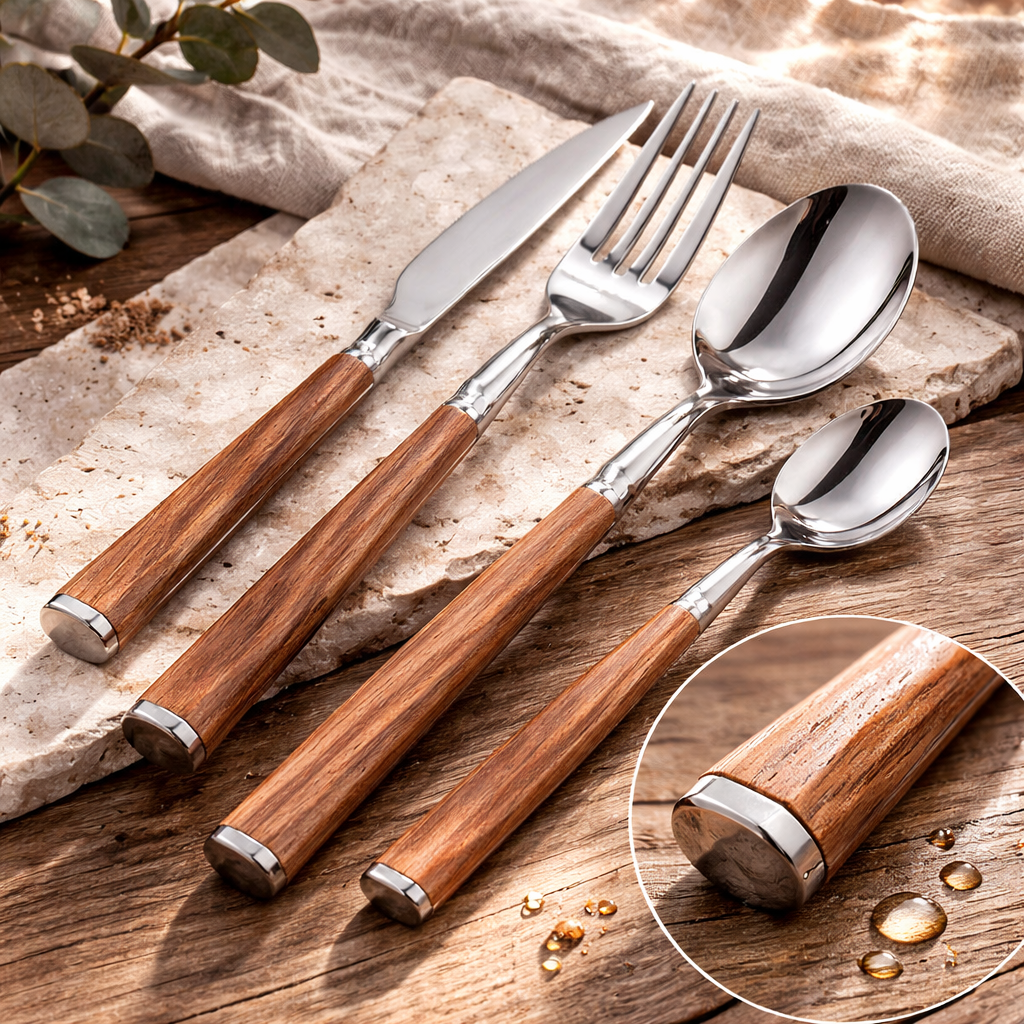 Wood Handle Stainless Steel Cutlery Set 4-Piece Hypersku