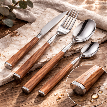 Wood Handle Stainless Steel Cutlery Set 4-Piece Hypersku