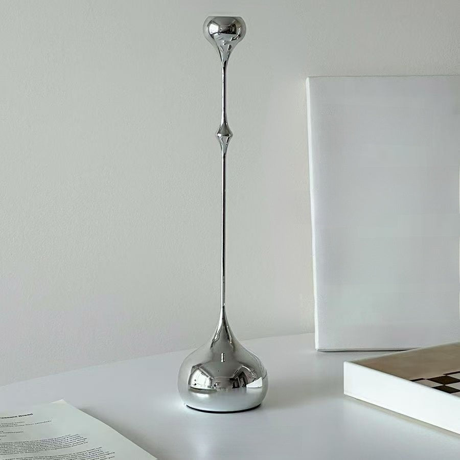 Silver Taper Candle Holder | Sculptural Water Drop Design Hypersku