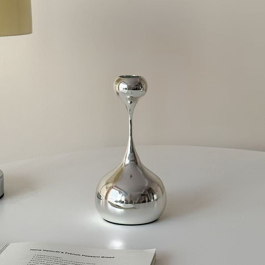 Silver Taper Candle Holder | Sculptural Water Drop Design Hypersku