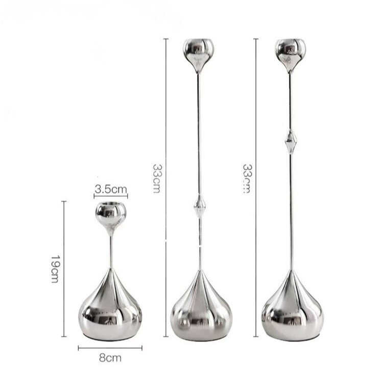 Silver Taper Candle Holder | Sculptural Water Drop Design Hypersku