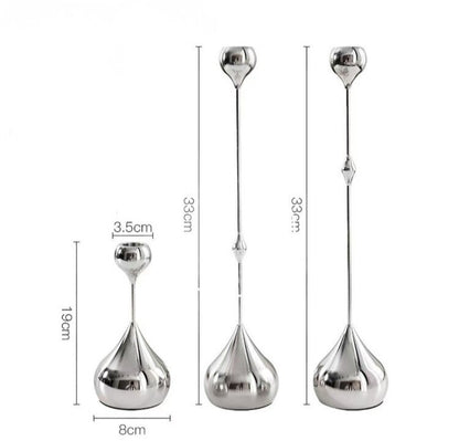 Silver Taper Candle Holder | Sculptural Water Drop Design Hypersku